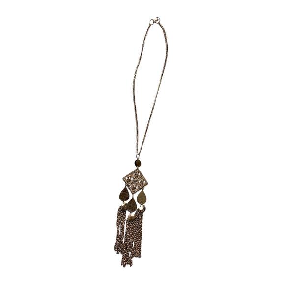 Gold Tone Thry-Tri Tassel Statement Necklace - Picture 3 of 8